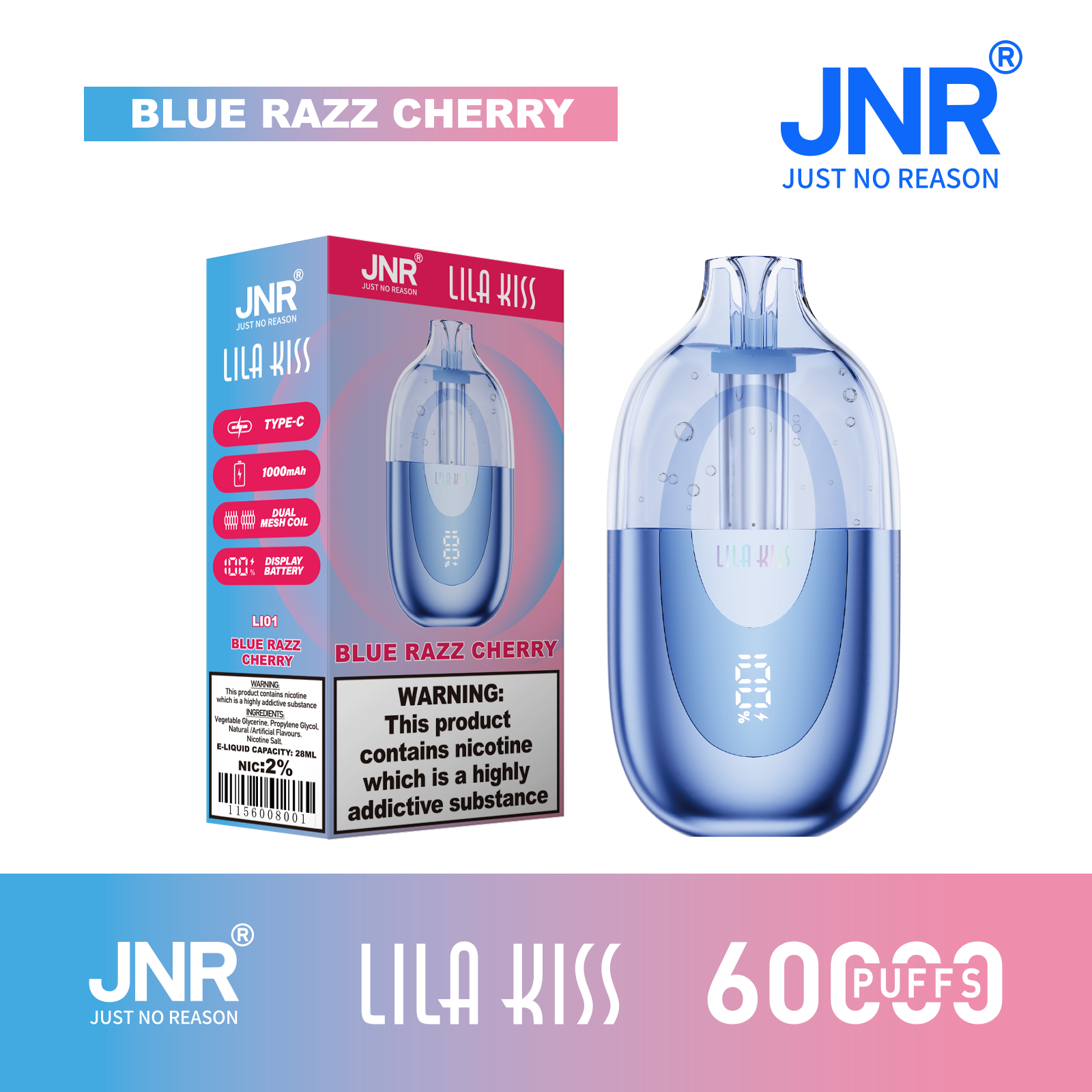 LI01-Blue-Razz-Cherry.png JNR Lila Kiss 60000 Puffs Disposable Vape - Image 1