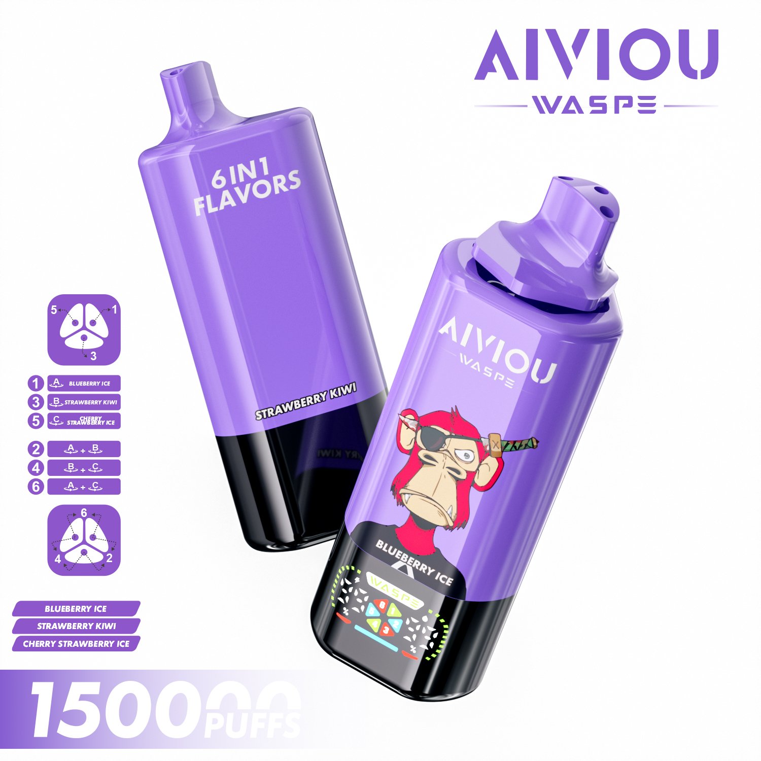 WASPE Aiviou 6 in 1 150K Disposable Vape WASPE Aiviou 150K 150000 Disposable Vape 6in1 Wholesale EU warehouse - Image 1